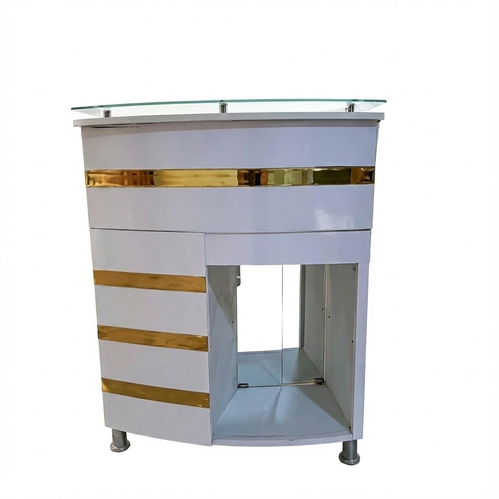 Counter Recepción Elegante Orvian Apartado(Blanco/Dorado)