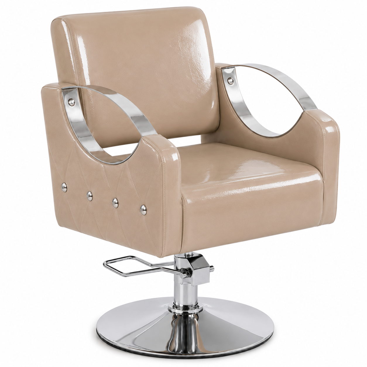 Silla de Corte Hidráulica Capitoné Beige con Base Cromada