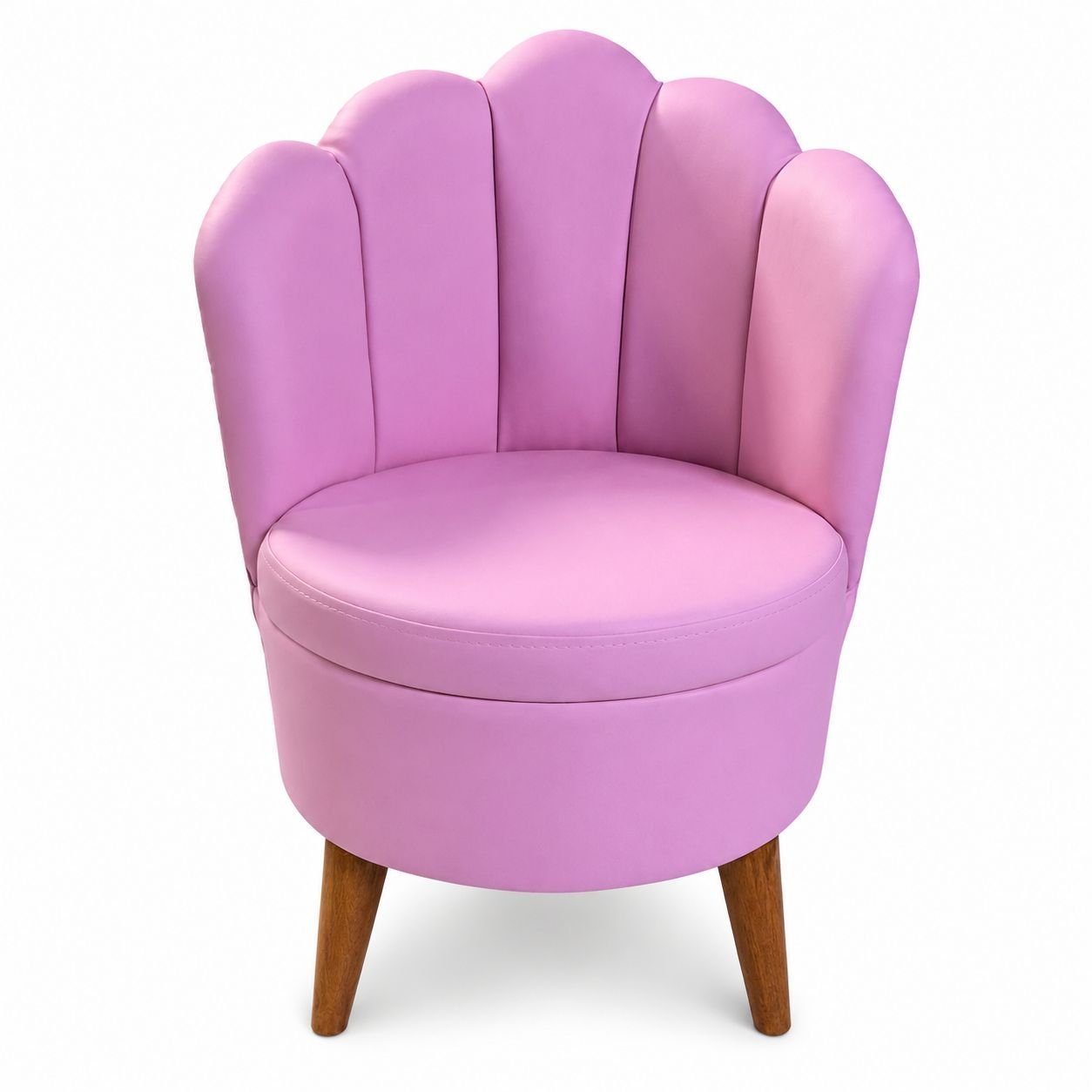 Silla de Tocador Concha Petal Rosa — Respaldo en Pétalos y Patas de Madera