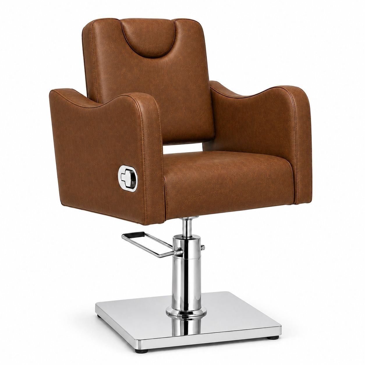 Sillón de Peluquería Hidráulico Camel — Base Cuadrada Cromada y Cabezal Acolchado