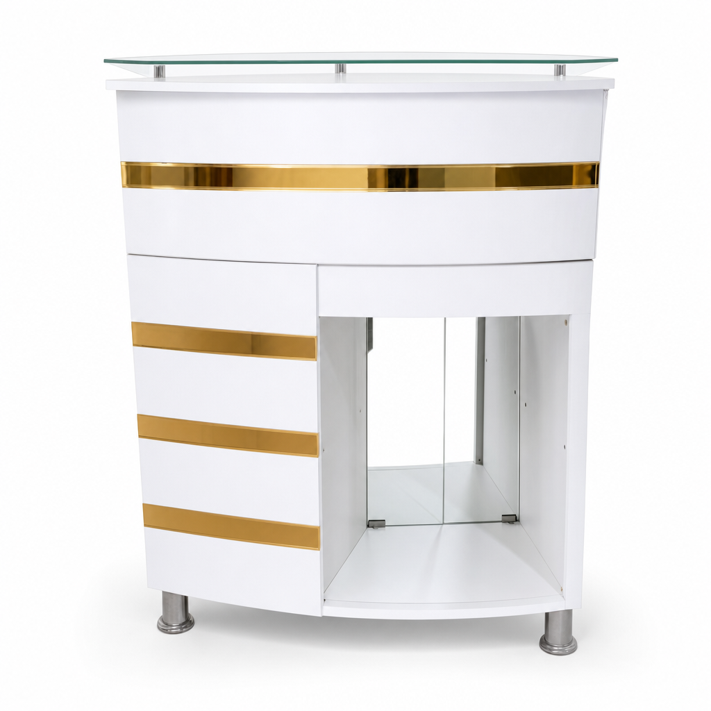 Counter Recepción Elegante Orvian Apartado(Blanco/Dorado)