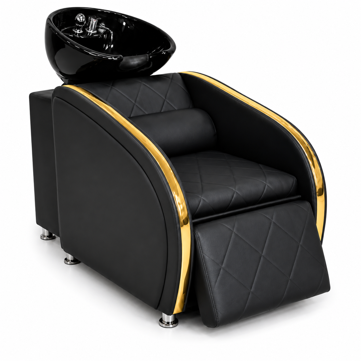Lavacabeza Reclinable Black Gold Elegance — Bowl de Cerámica y Ribetes Dorados