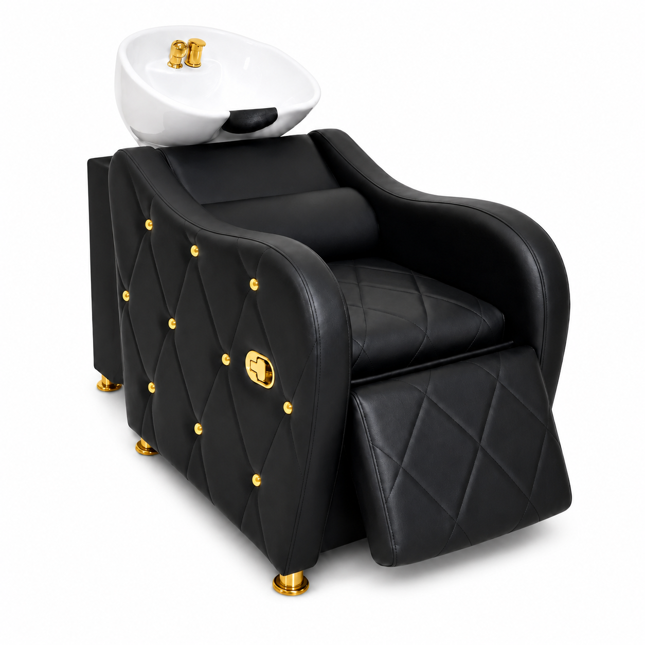 Lavacabeza Reclinable Capitoné Gold Studs — Bowl de Cerámica Blanco