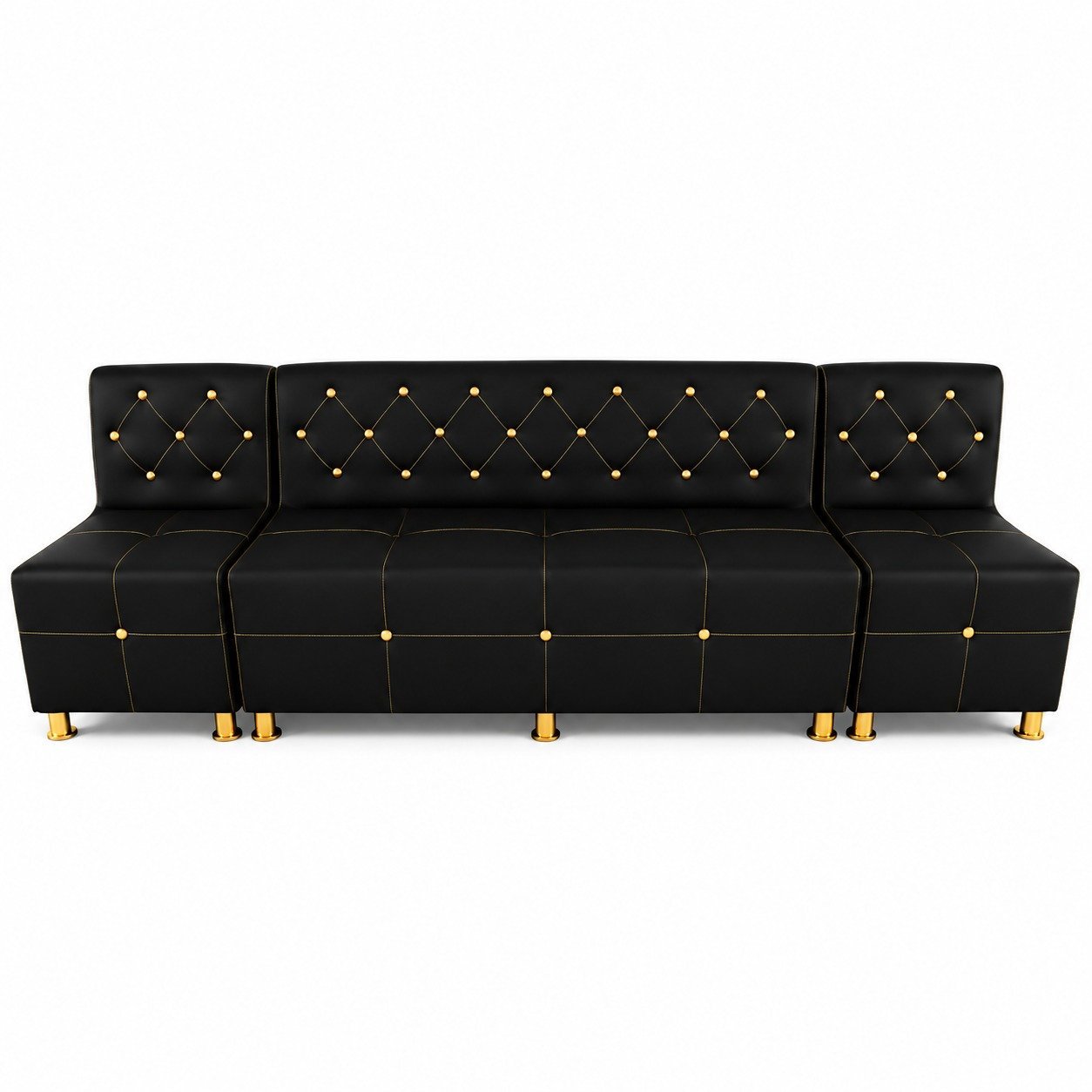 Sillón de Espera 3 Cuerpos Negro con Botones Dorados