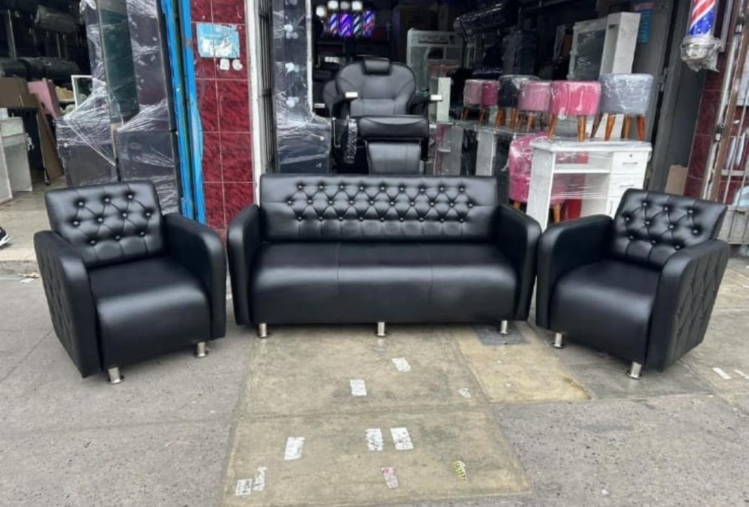 Juego de Sillón de Espera Negro (Banca + 2 Sillones)