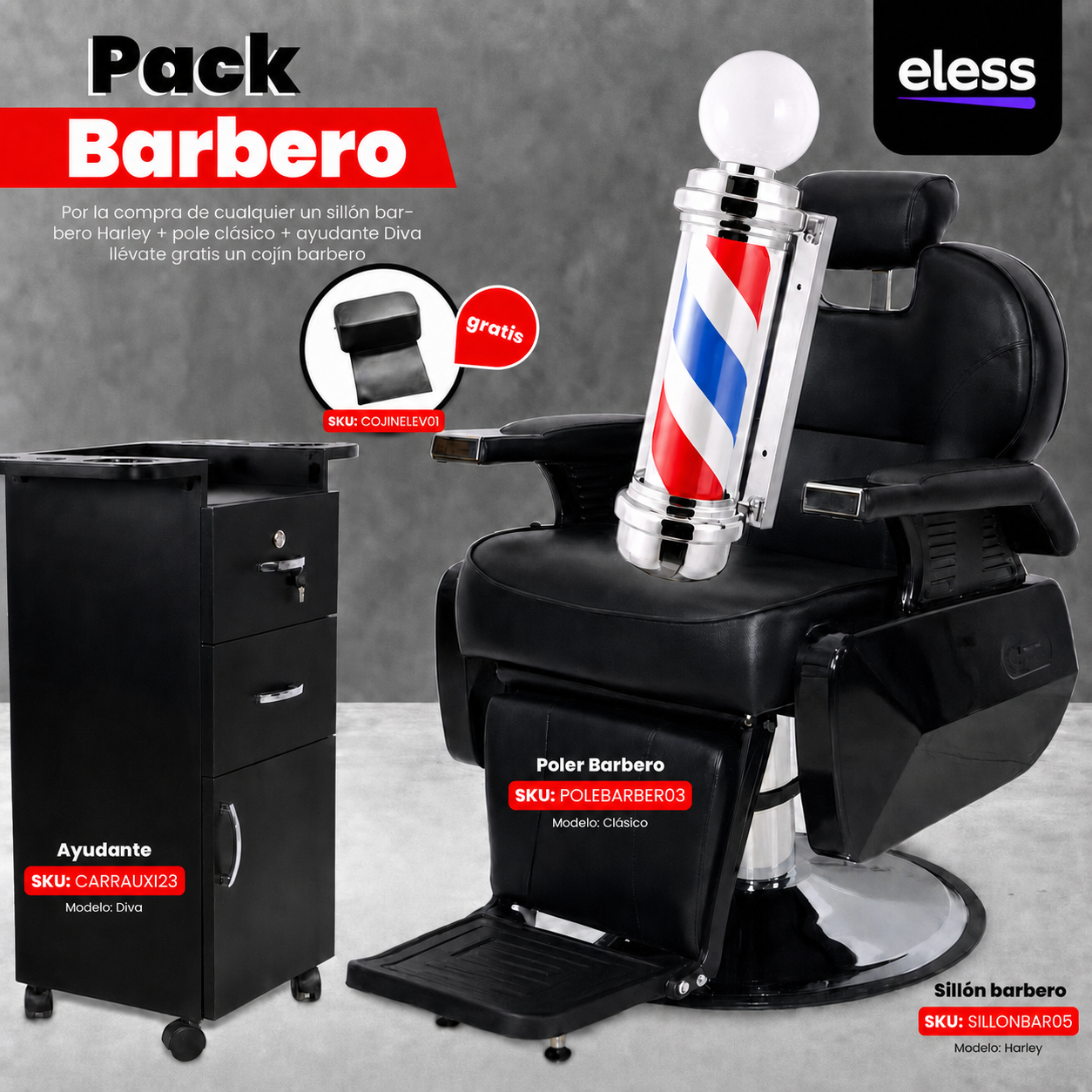 Sllon harly pole barbero Carrito Auxiliar de regalo 1 cojin