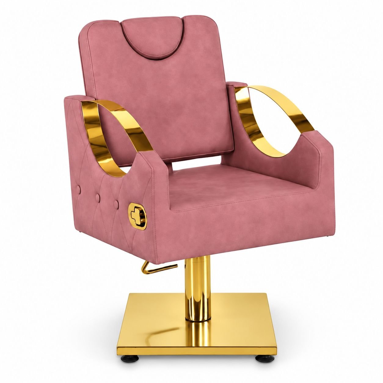 Silla de Corte Hidráulica Rosa con Detalles Dorados Miel