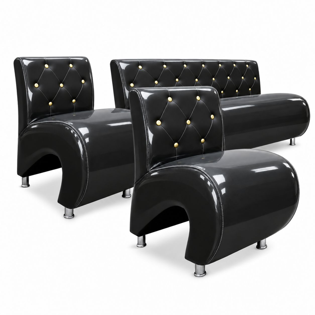 Sillón de Espera Negro Capitoné con Botones Dorados Nuvo