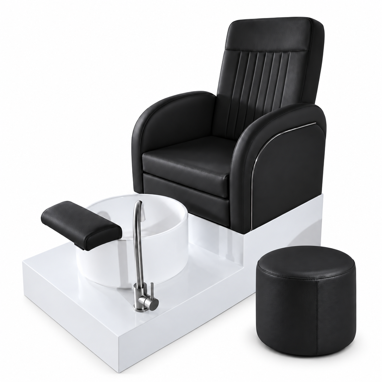 Sillón de Pedicure Negro Base Blanca con Tina y Banqueta Neli