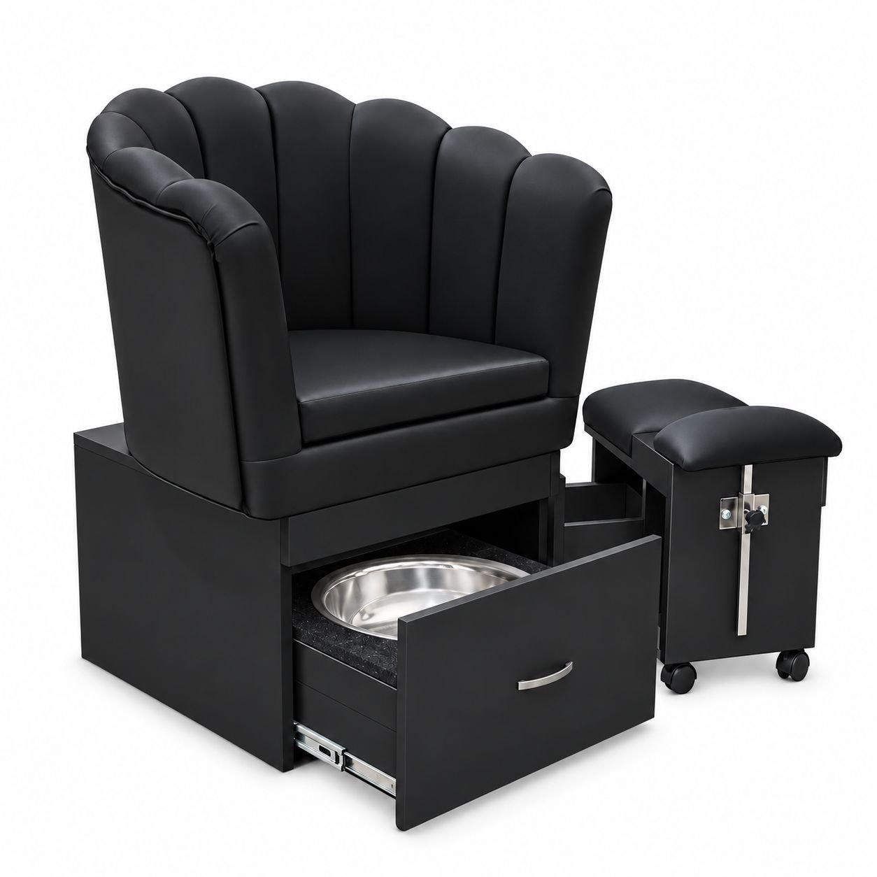 Sillón de Pedicure Negro Concha con Tina y Banqueta Nuva
